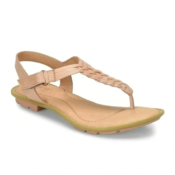BORN Yarrow Braided Leather T-Strap Woven Boho Flat Sandals, Blush (Nude) sz. 8 - Picture 7 of 14